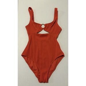 Aerie Crinkle Ring Full Coverage One Piece Swimsuit Coral/Salmon XS EUC UPF 50